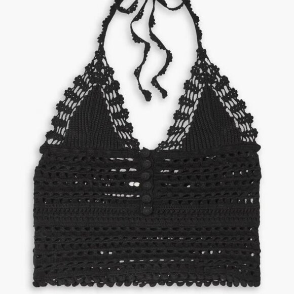 ISABEL MARANT Frinley Cropped Crocheted Halterneck Tank | Black | Size 0 | NWT - Picture 1 of 4